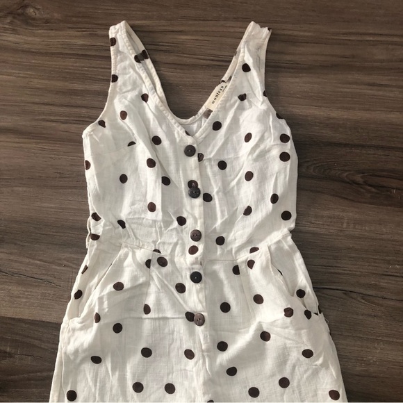 Monteau Lenin Blend Cream Brown Polkadot Jumpsuit Womem Size Xsmall - Picture 2 of 8